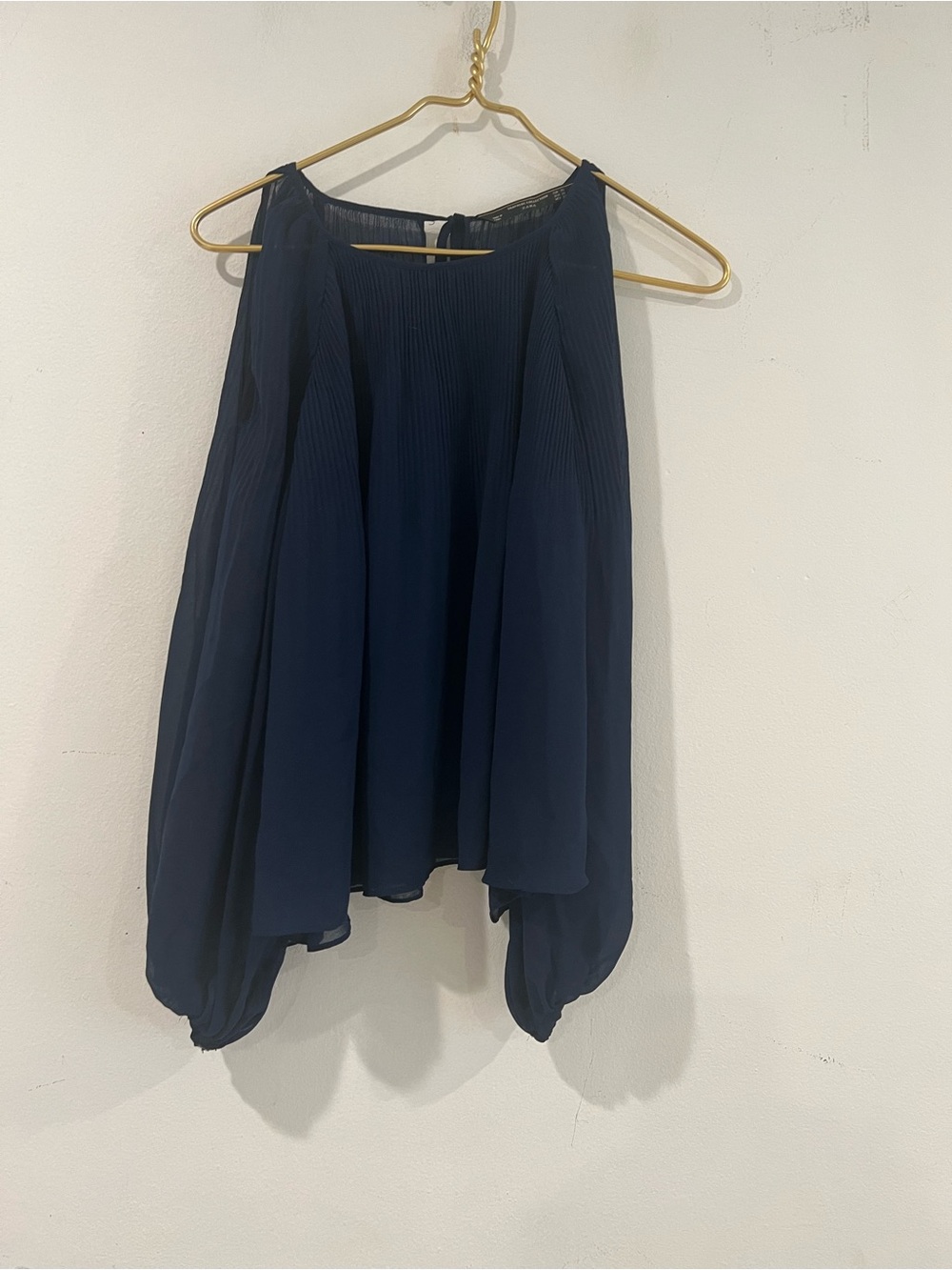 ZARA Navy Pleated A-Line Women's blouse XS oversized long sleeve
